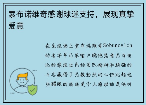 索布诺维奇感谢球迷支持，展现真挚爱意